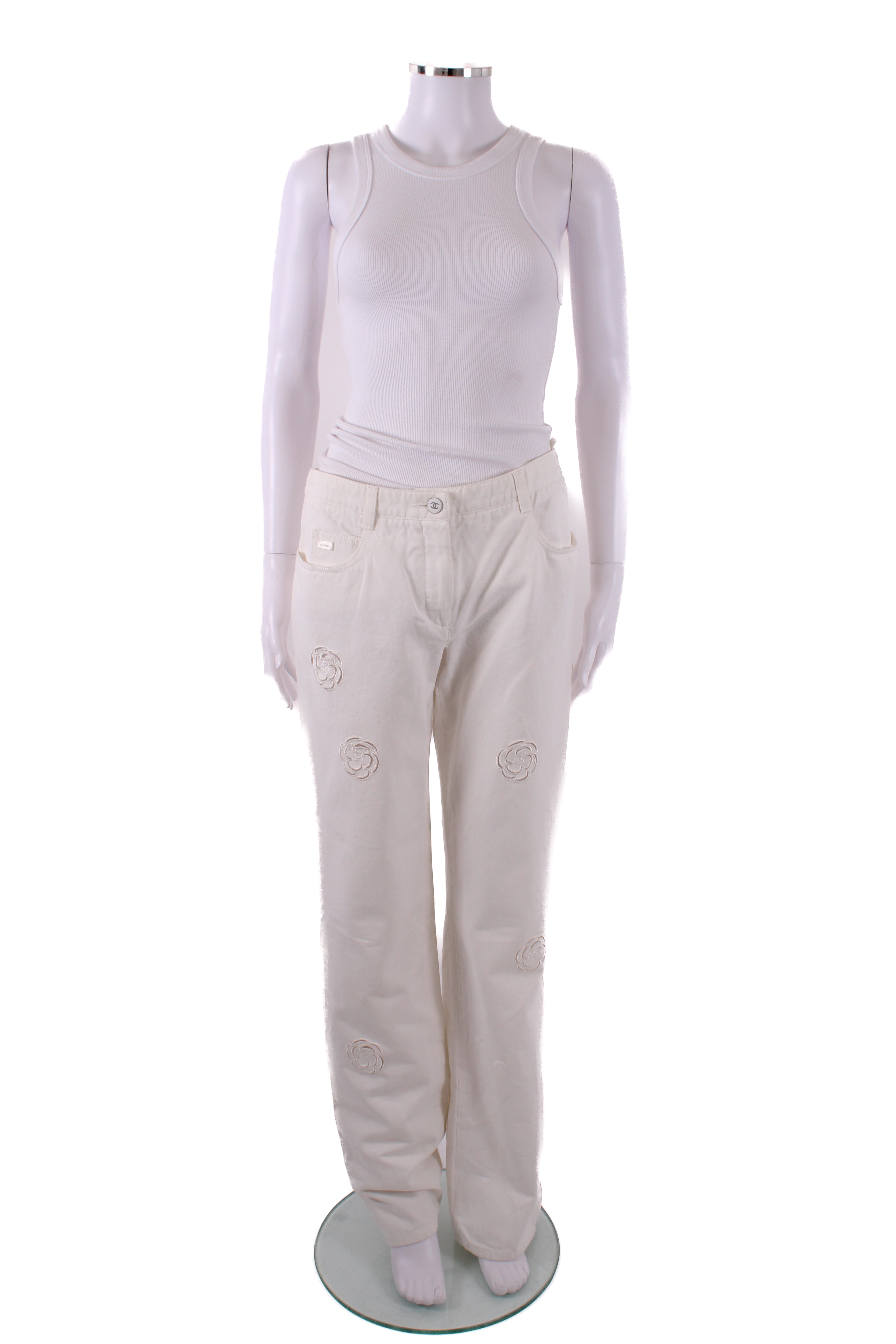 Chanel Camillia Cut Out Jeans White 12