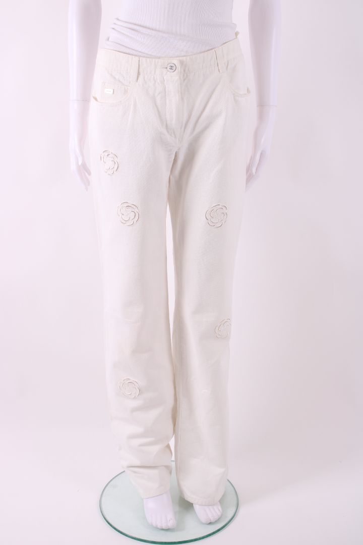 Chanel Camillia Cut Out Jeans White 12