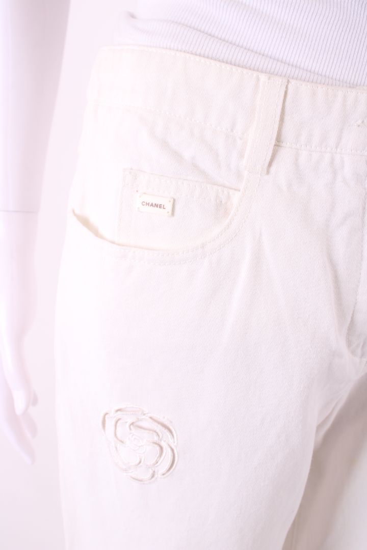 Chanel Camillia Cut Out Jeans White 12