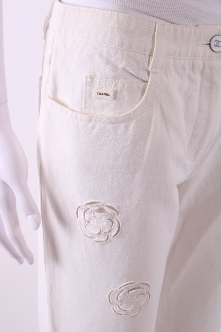 Chanel Camillia Cut Out Jeans White 12