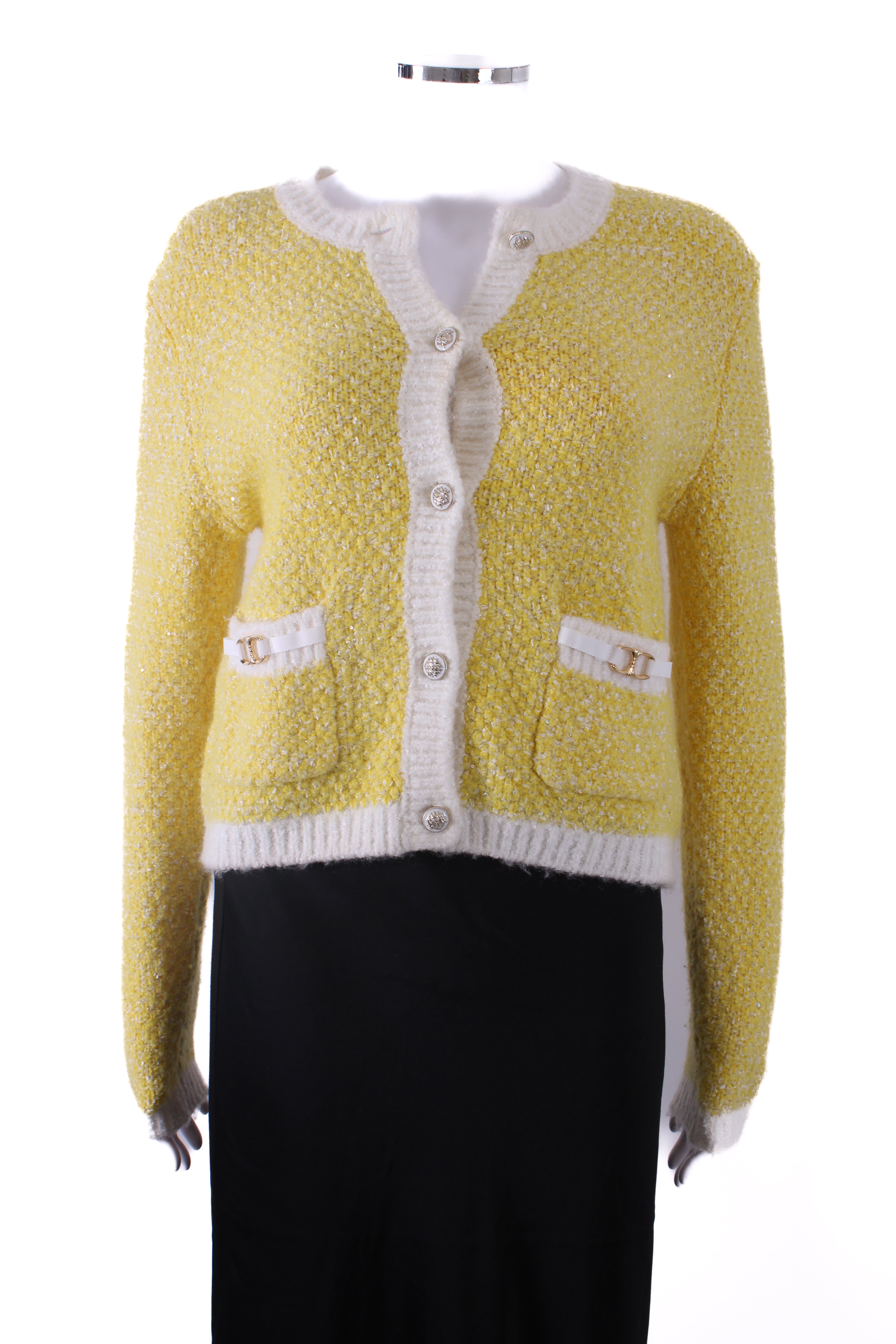 Maje Boucle Cardigan Yellow/ Cream S