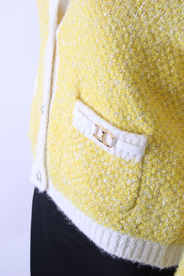 Maje Boucle Cardigan Yellow/ Cream S