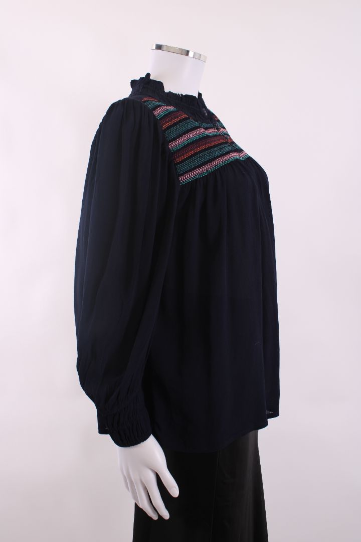 WYSE L/S Embroidered Blouse Navy 10