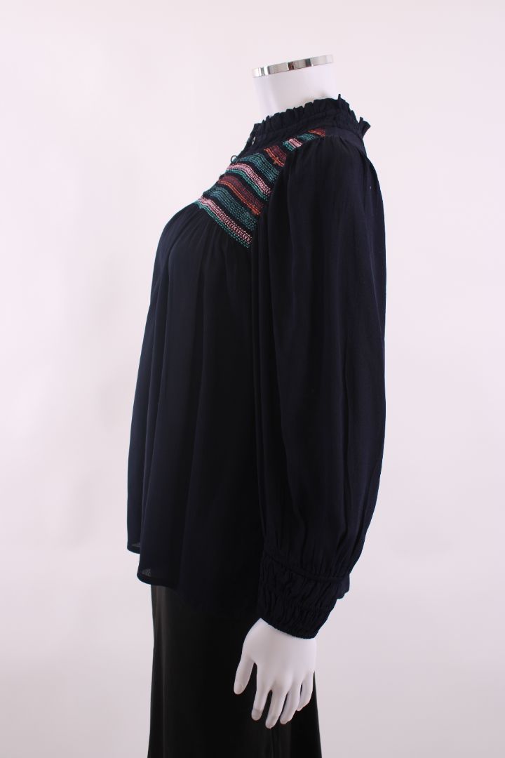WYSE L/S Embroidered Blouse Navy 10