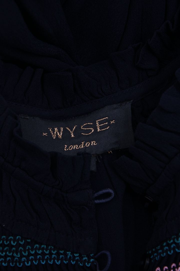 WYSE L/S Embroidered Blouse Navy 10