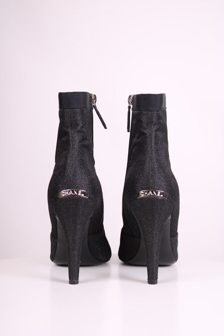 Chanel Shimmer Ankle Boots Black 39