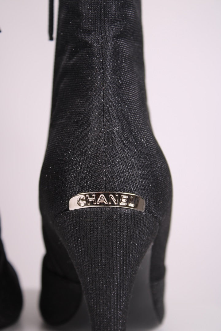 Chanel Shimmer Ankle Boots Black 39