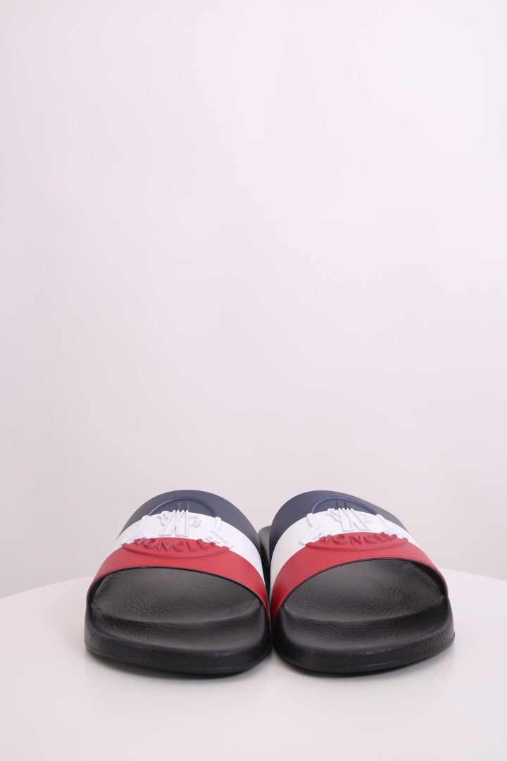 Moncler Basile Stripe Rubber Sliders Red/White/Blue 46