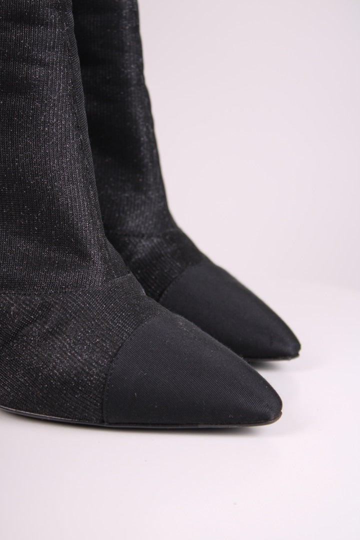 Chanel Shimmer Ankle Boots Black 39