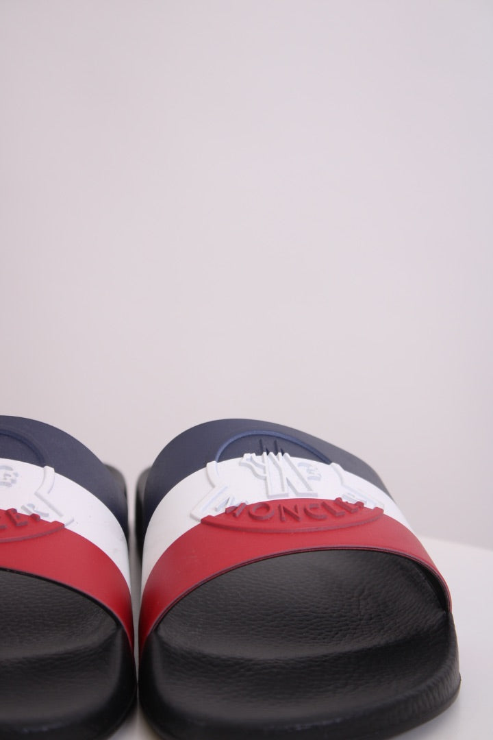 Moncler Basile Stripe Rubber Sliders Red/White/Blue 46