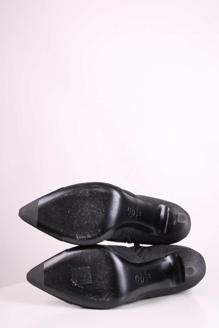 Chanel Shimmer Ankle Boots Black 39