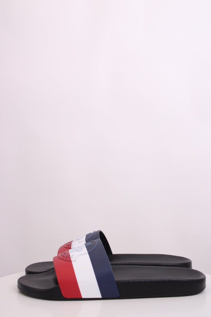 Moncler Basile Stripe Rubber Sliders Red/White/Blue 46