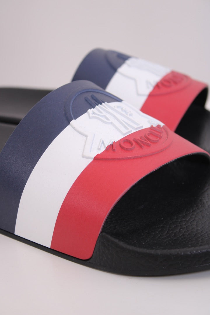 Moncler Basile Stripe Rubber Sliders Red/White/Blue 46