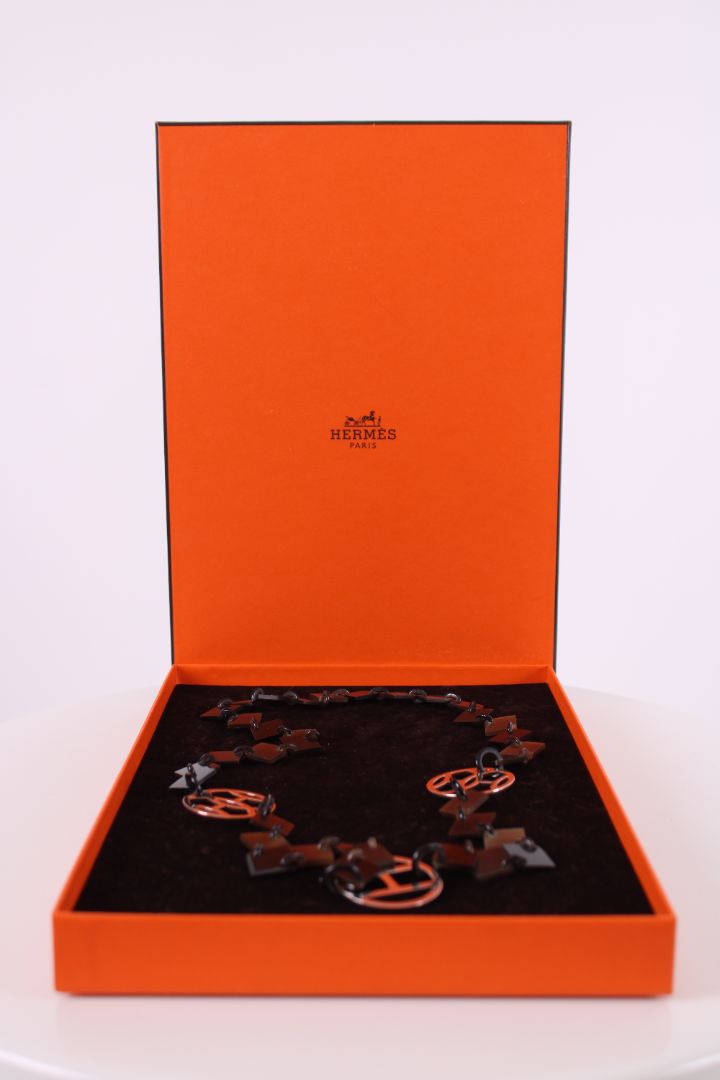 Hermes Horn Necklace Brown/ Silver