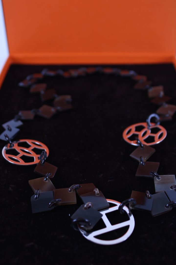Hermes Horn Necklace Brown/ Silver