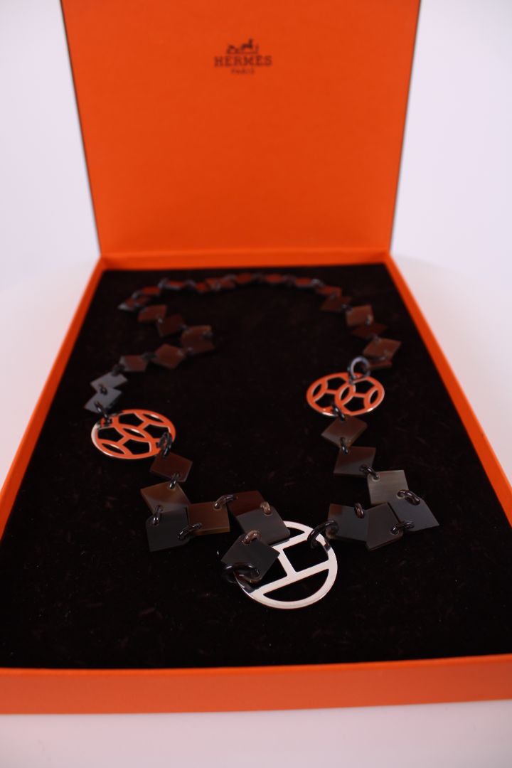Hermes Horn Necklace Brown/ Silver