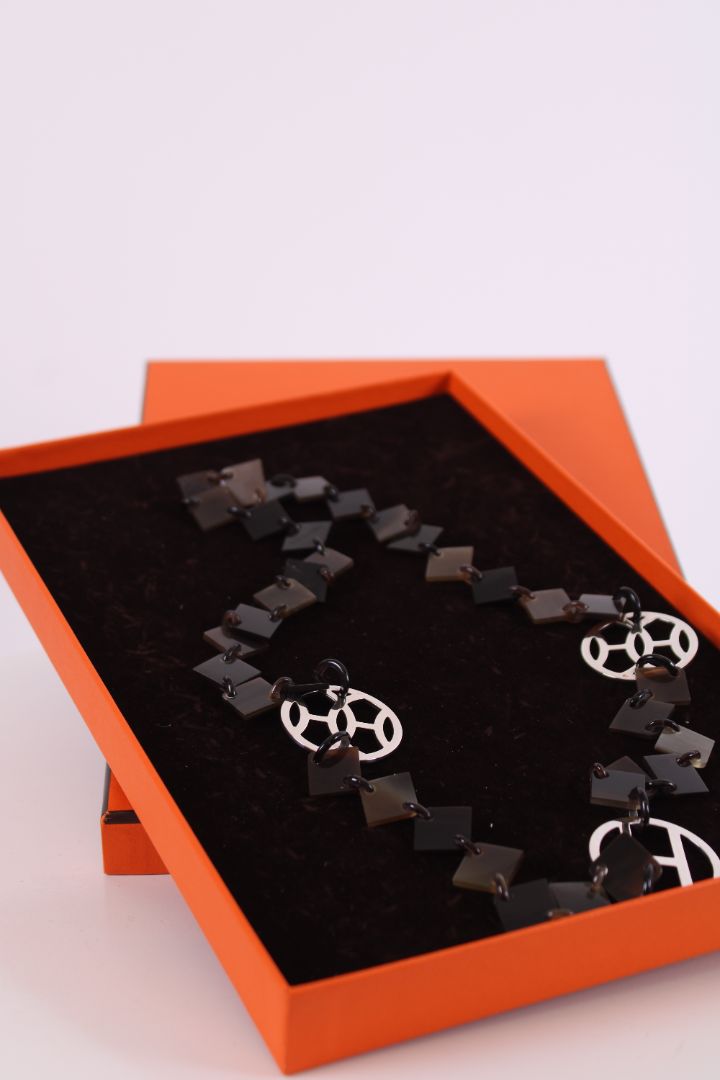 Hermes Horn Necklace Brown/ Silver