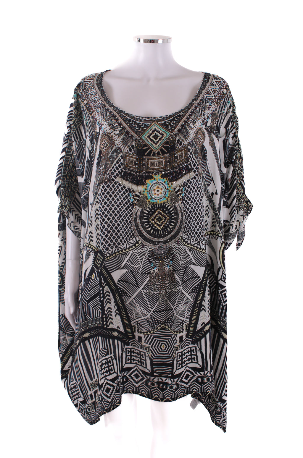 Camilla S/S Aztec Crystal Kaftan Blouse Black/ White O/S