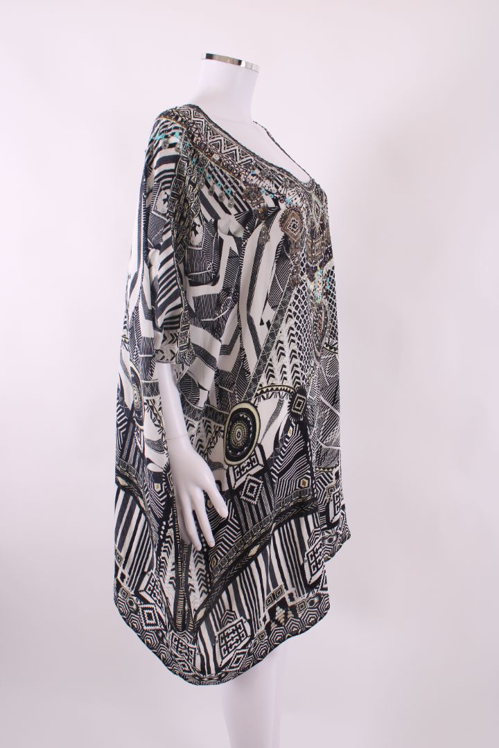 Camilla S/S Aztec Crystal Kaftan Blouse Black/ White O/S