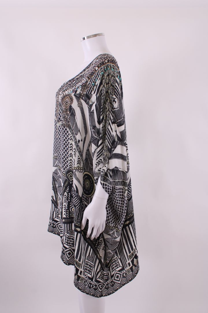 Camilla S/S Aztec Crystal Kaftan Blouse Black/ White O/S