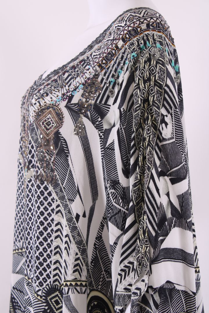 Camilla S/S Aztec Crystal Kaftan Blouse Black/ White O/S