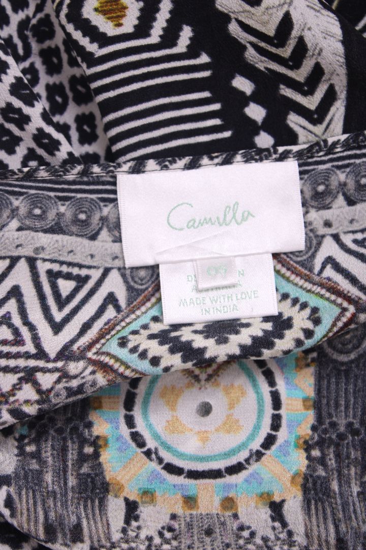 Camilla S/S Aztec Crystal Kaftan Blouse Black/ White O/S