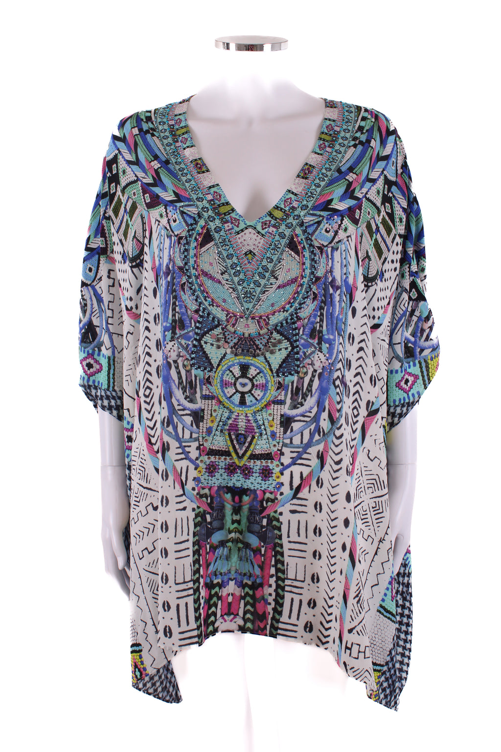 Camilla S/S Aztec Crystal Kaftan Blouse White/ Blue O/S