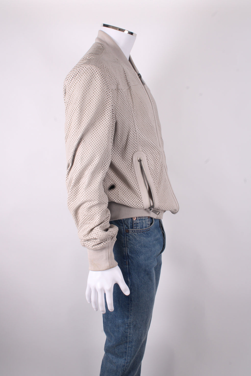 Dolce & Gabbana Perforated Lambskin Leather Jacket Beige 54