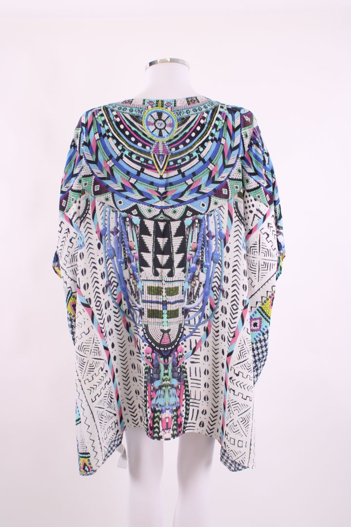 Camilla S/S Aztec Crystal Kaftan Blouse White/ Blue O/S