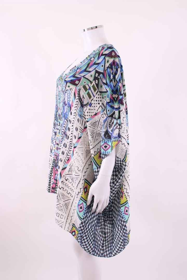 Camilla S/S Aztec Crystal Kaftan Blouse White/ Blue O/S