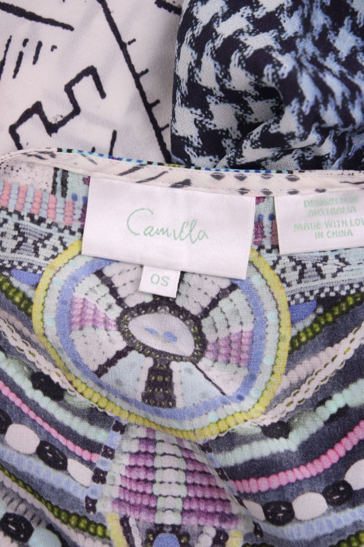 Camilla S/S Aztec Crystal Kaftan Blouse White/ Blue O/S