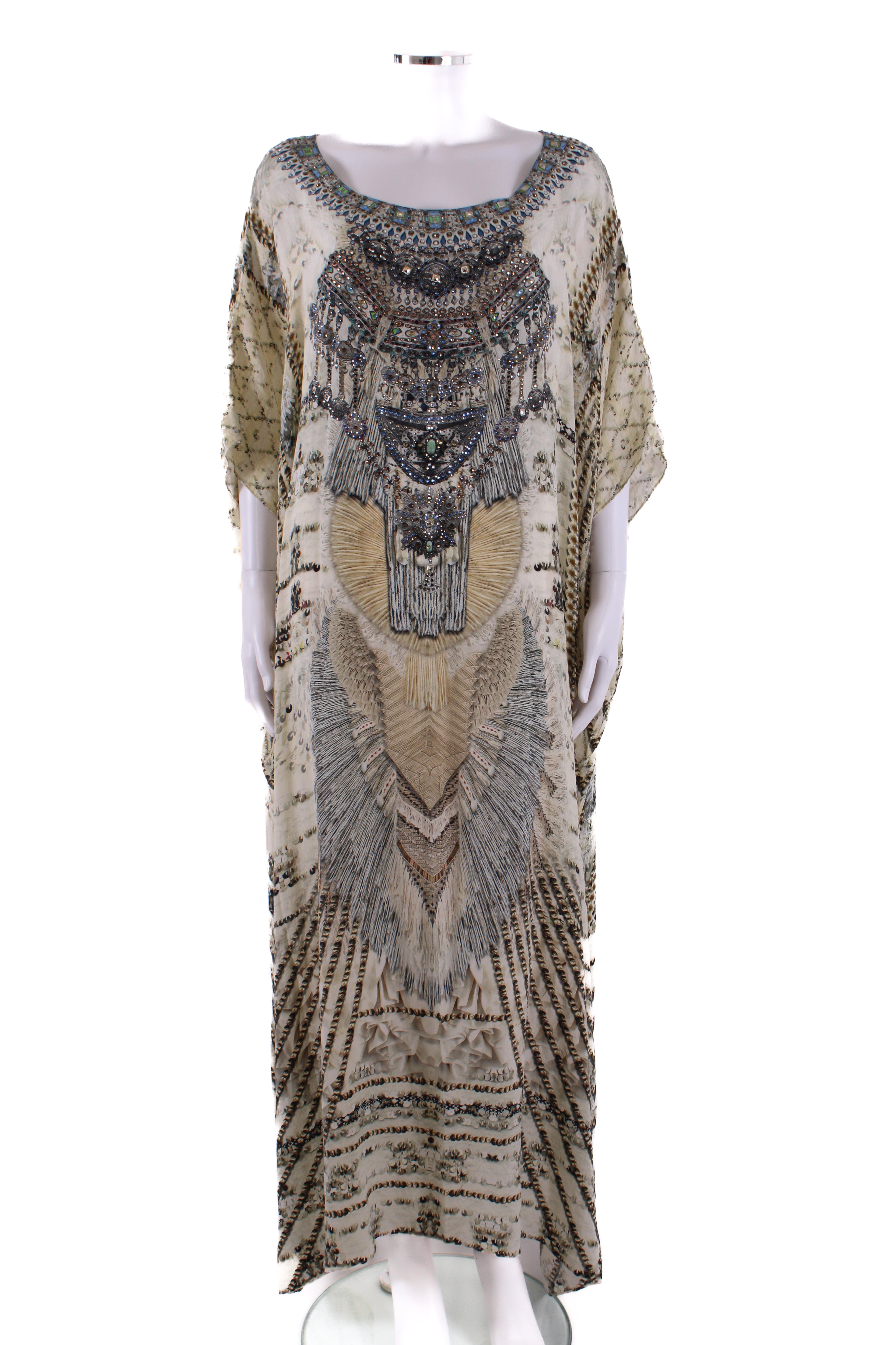 Camilla S/S Crystal Sequin Print Mxi Kaftan Cream O/S
