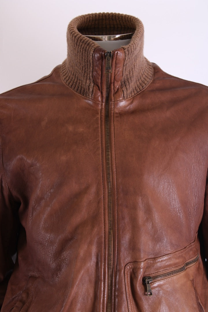 Dolce & Gabbana Ribbed Collar Leather Jacket Camel 54