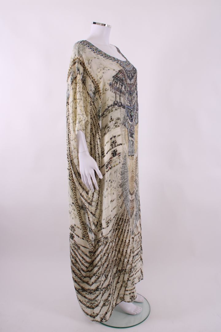 Camilla S/S Crystal Sequin Print Mxi Kaftan Cream O/S
