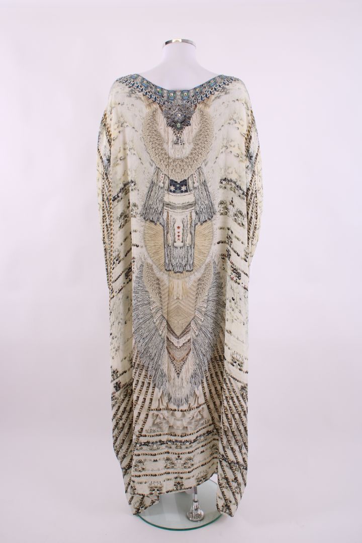 Camilla S/S Crystal Sequin Print Mxi Kaftan Cream O/S