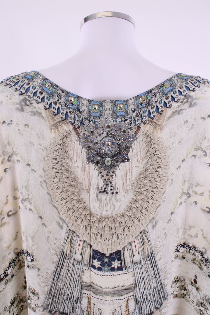 Camilla S/S Crystal Sequin Print Mxi Kaftan Cream O/S