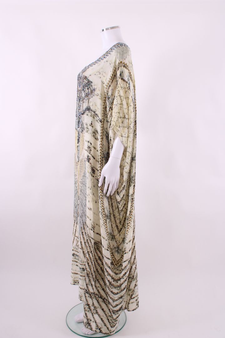 Camilla S/S Crystal Sequin Print Mxi Kaftan Cream O/S