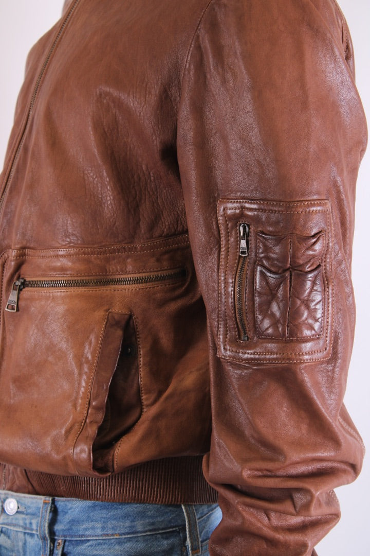 Dolce & Gabbana Ribbed Collar Leather Jacket Camel 54