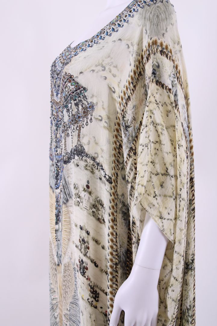 Camilla S/S Crystal Sequin Print Mxi Kaftan Cream O/S
