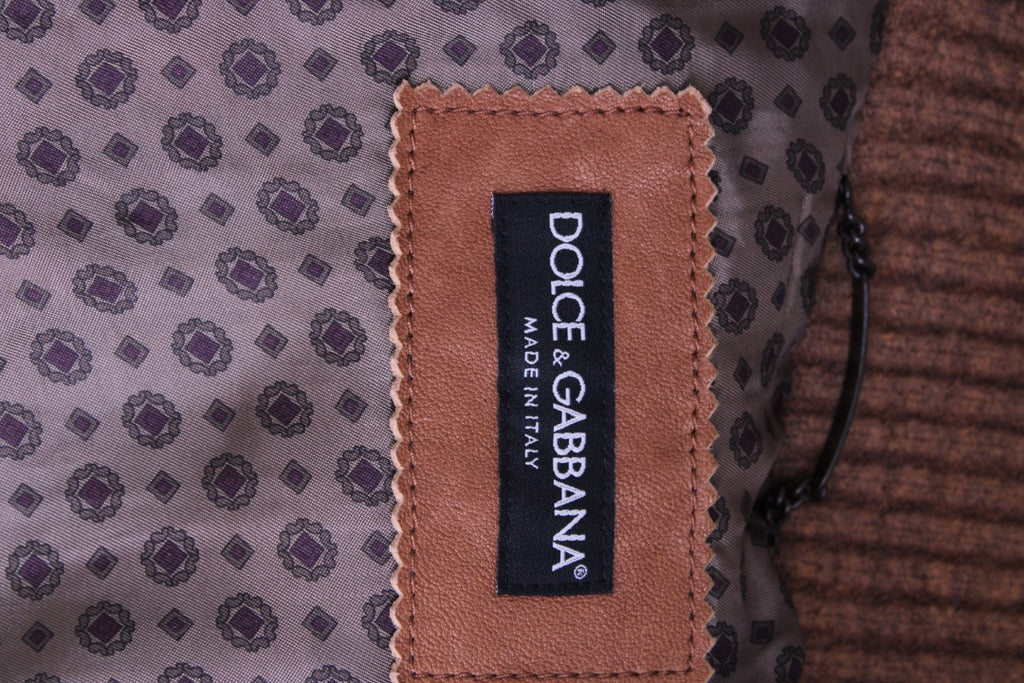 Dolce & Gabbana Ribbed Collar Leather Jacket Camel 54