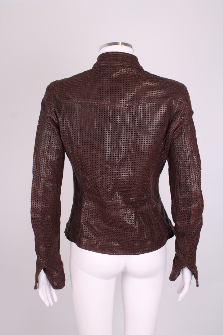 Dolce & Gabbana Mesh Leather Jacket Brown S