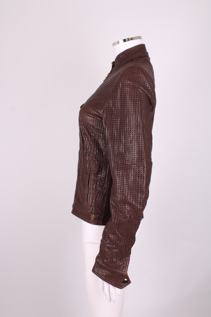 Dolce & Gabbana Mesh Leather Jacket Brown S