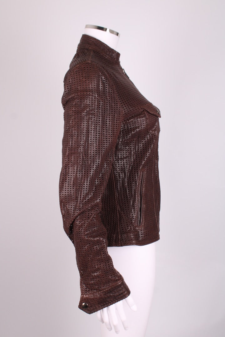 Dolce & Gabbana Mesh Leather Jacket Brown S