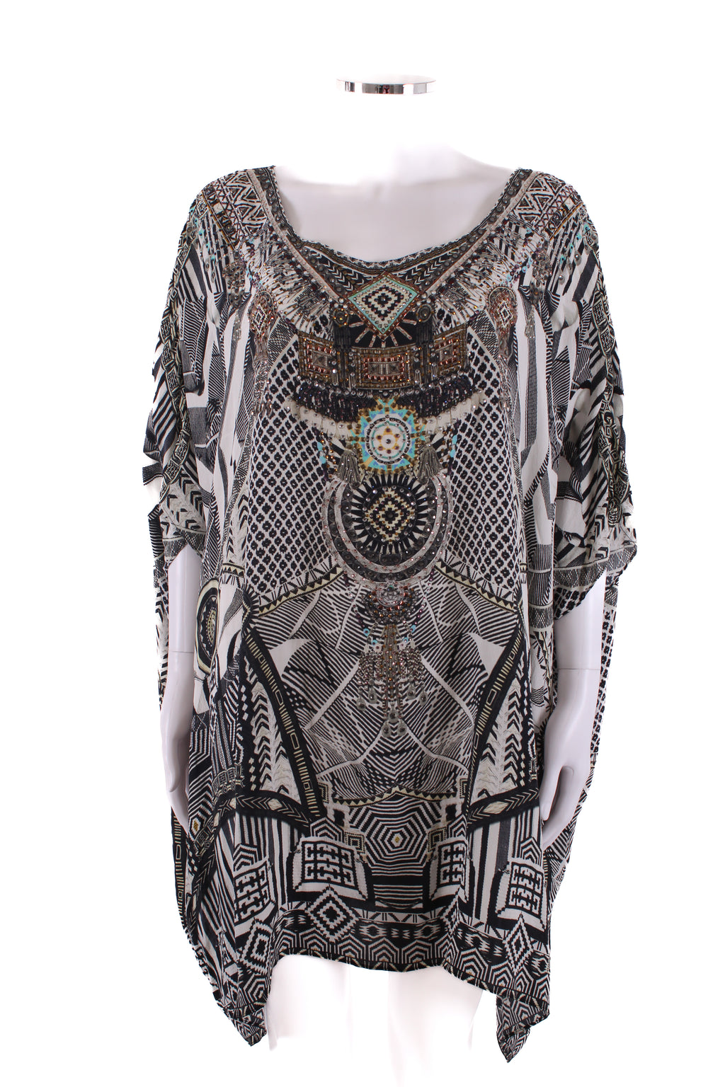Camilla S/S Aztec Crystal Kaftan Blouse Black/ White O/S