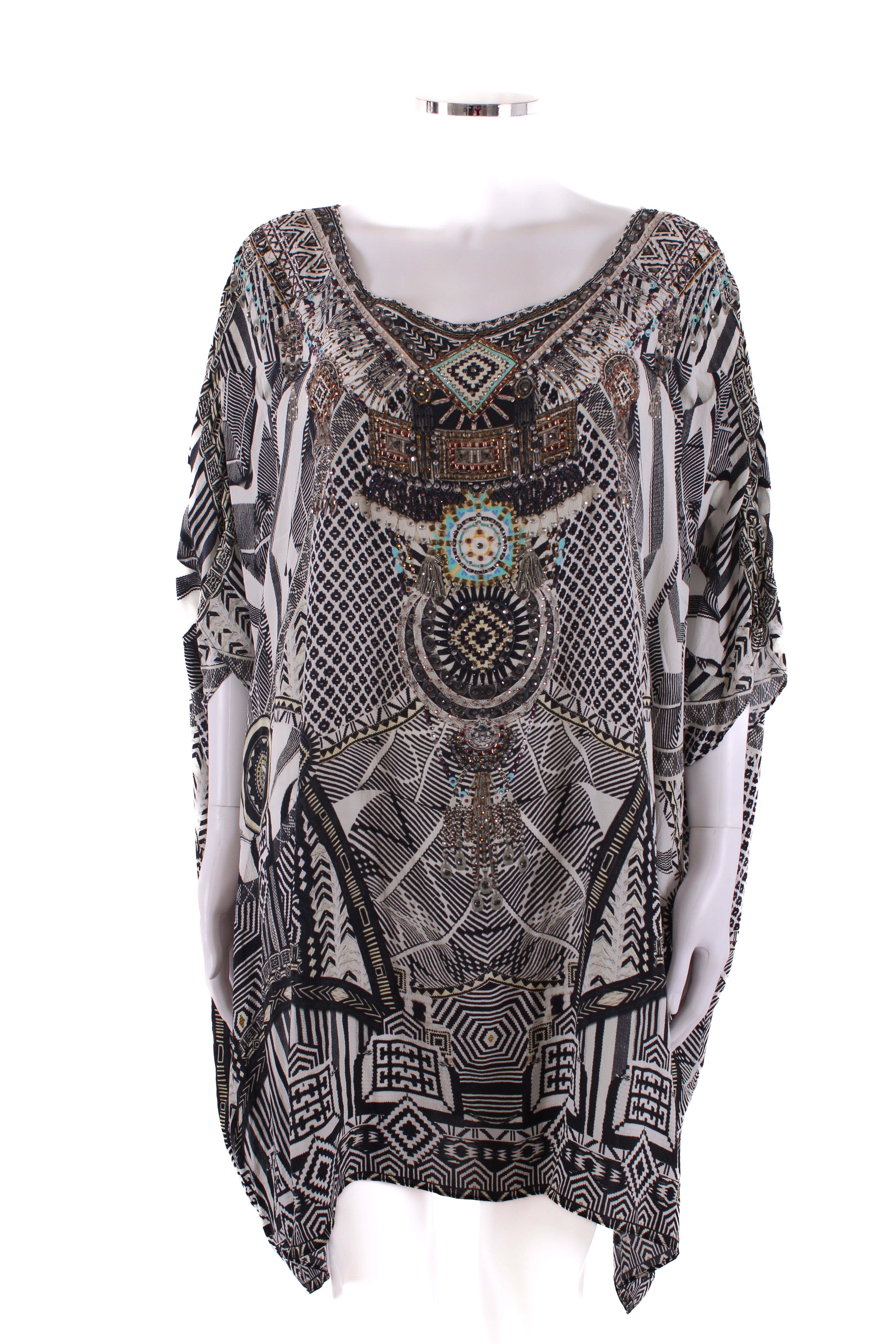 Camilla S/S Aztec Crystal Kaftan Blouse Black/ White O/S