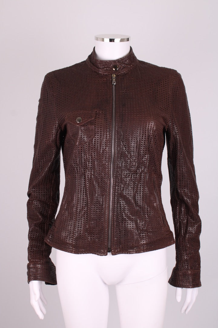 Dolce & Gabbana Mesh Leather Jacket Brown S