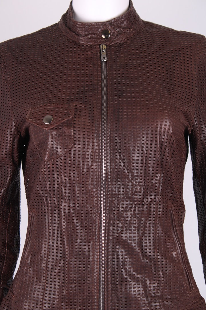 Dolce & Gabbana Mesh Leather Jacket Brown S