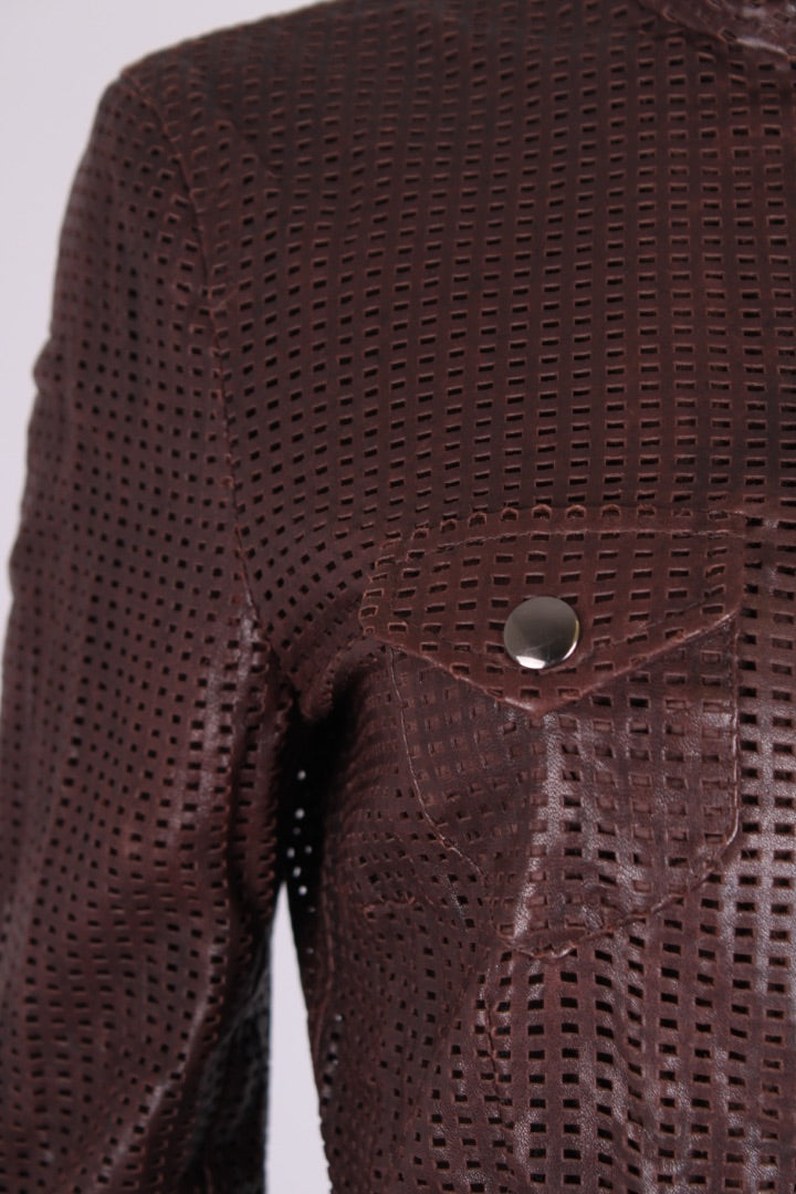 Dolce & Gabbana Mesh Leather Jacket Brown S