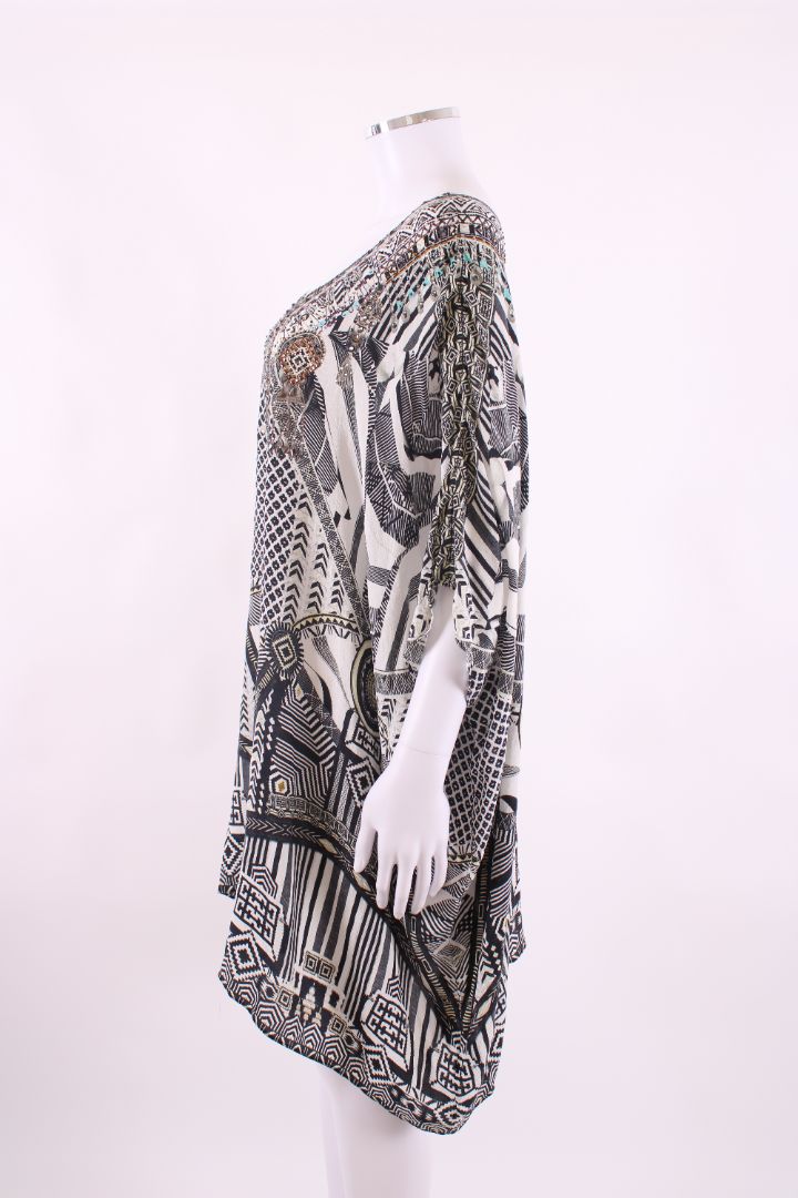Camilla S/S Aztec Crystal Kaftan Blouse Black/ White O/S