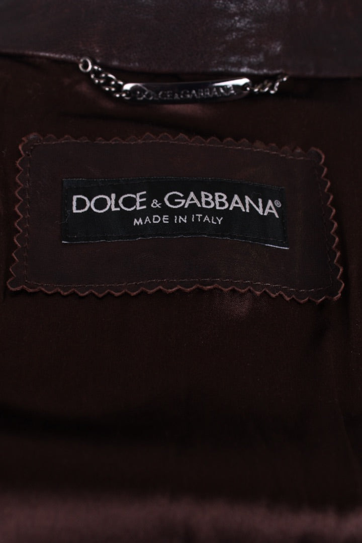 Dolce & Gabbana Mesh Leather Jacket Brown S